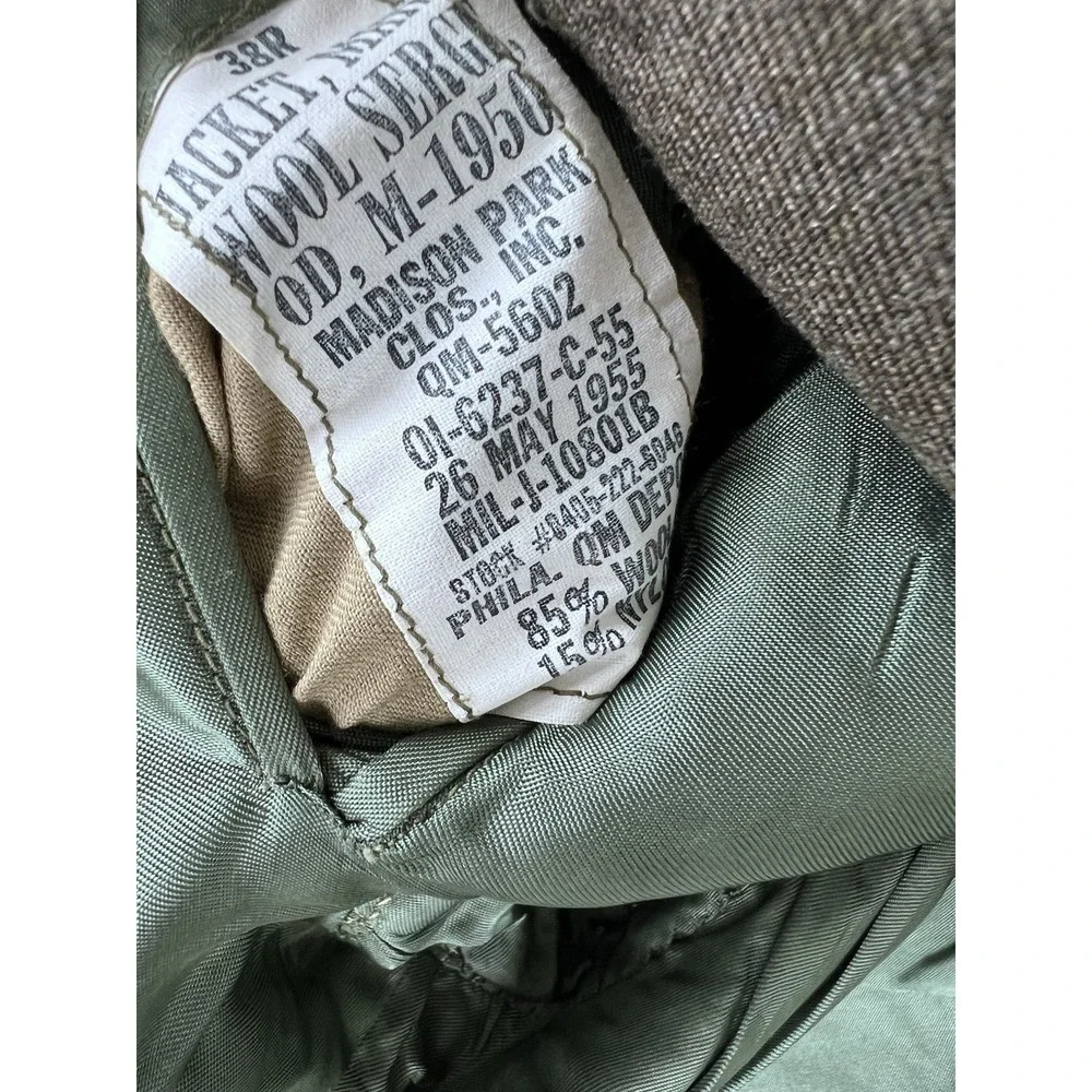 Vintage 1955 US Army M-1950 Wool Serge‎ Eisenhower Ike Jacket 38R Olive Drab OG
